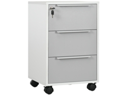 Archivador de oficina con ruedas, 3 cajones y cerradura para archivos, 40 x 40 x 63,5 cm, blanco y gris.