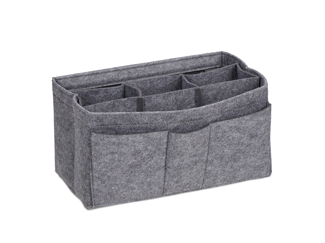 Relaxdays Organizador De Bolsos, De Fieltro, Muchos Compartimentos, Separador Extraíble, Tamaño L, Gris Oscuro
