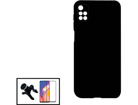 Kit Protector de Cristal Templado 5D Full Cover, Funda Silicona Liquida y Soporte Magnético de Coche Reforzado Xiaomi Redmi 10 Prime PHONECARE Negro