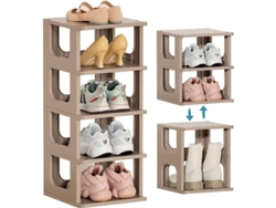 Zapatero Apilable De Plástico De 5 Niveles - Almacenamiento Que Ahorra Espacio - Color Café