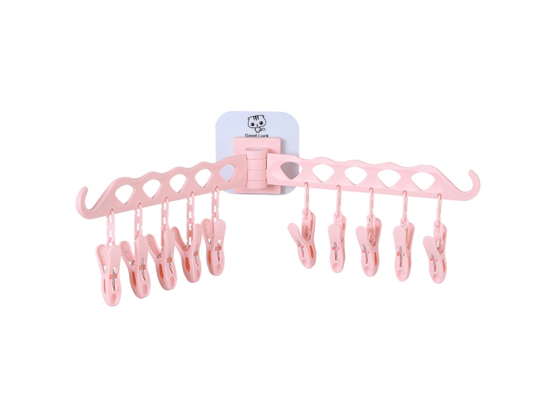 VVJIJILLY Varal adesivo dupla face para roupas, meias, sutiãs e toalhas com clipes para casa (rosa)