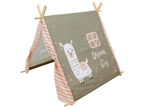 Tienda de juegos para niños, motivo de llama turquesa, con 2 puertas y una ventana.