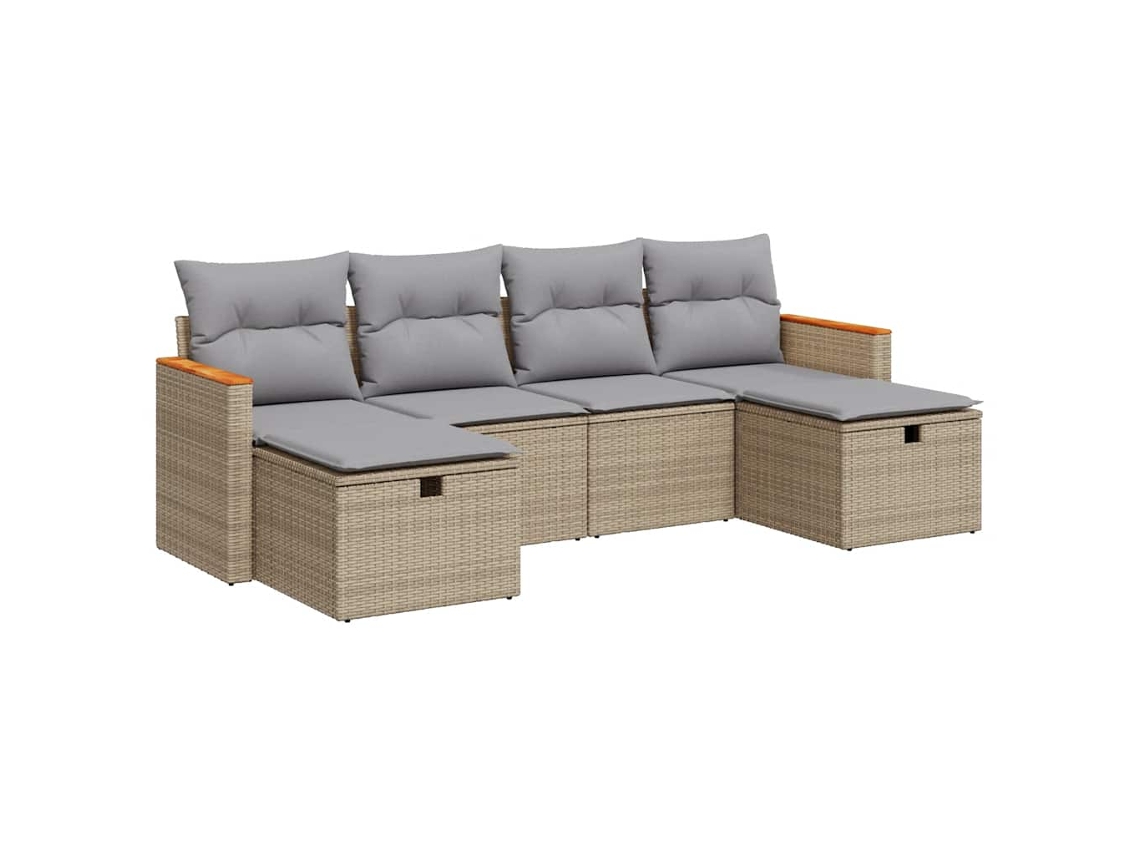Conjunto 6 De Sofá De Jardín VIDAXL Beige Poli Ratán(55 x 55 x 37 cm)