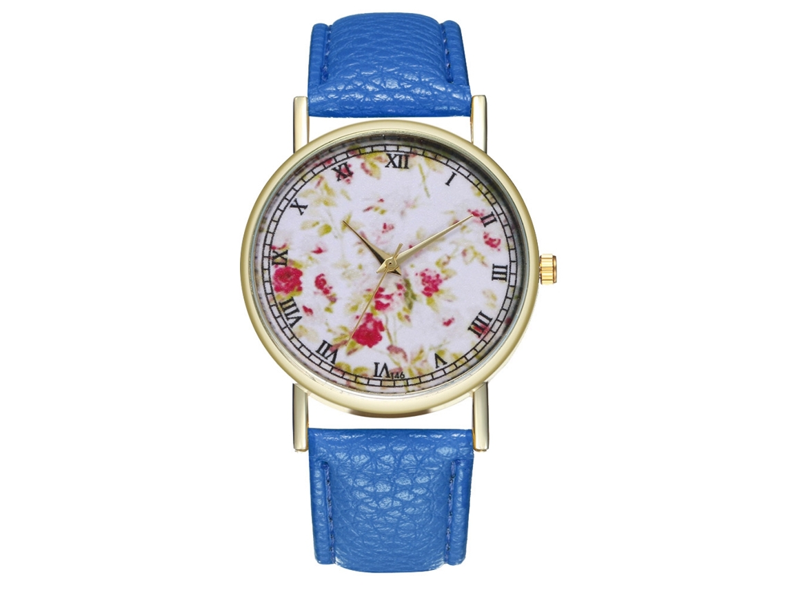 Reloj De Pulsera Analógico De Aleación Cuero Moda Ocio Regalo (azul Real)