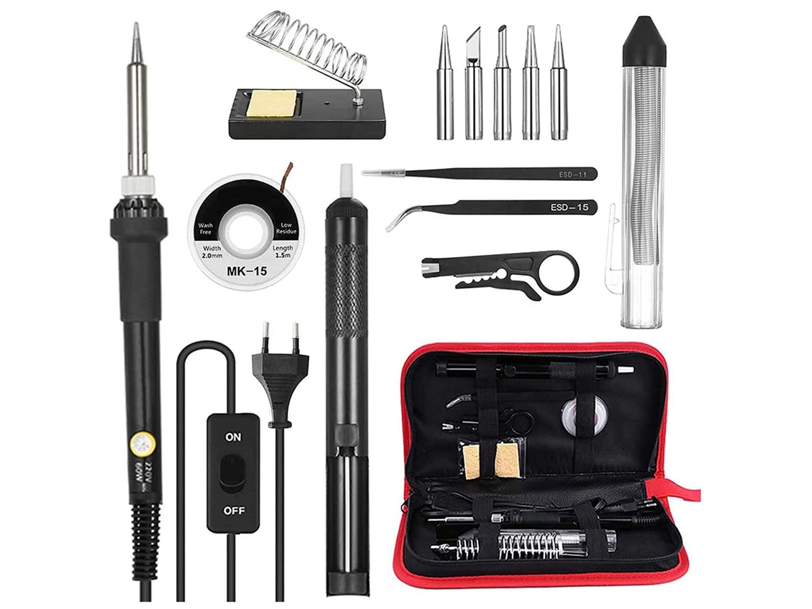 Kit De Soldador 14 En 1 Con Control De Temperatura, 60 W, Puntas Intercambiables Y Accesorios Para Electrónica.