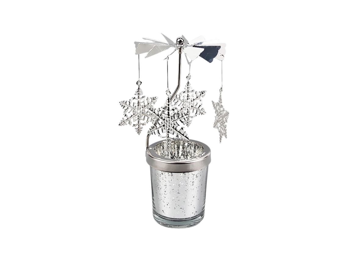 Portavelas giratorio para velas aromáticas, lámpara de viento de metal plateado