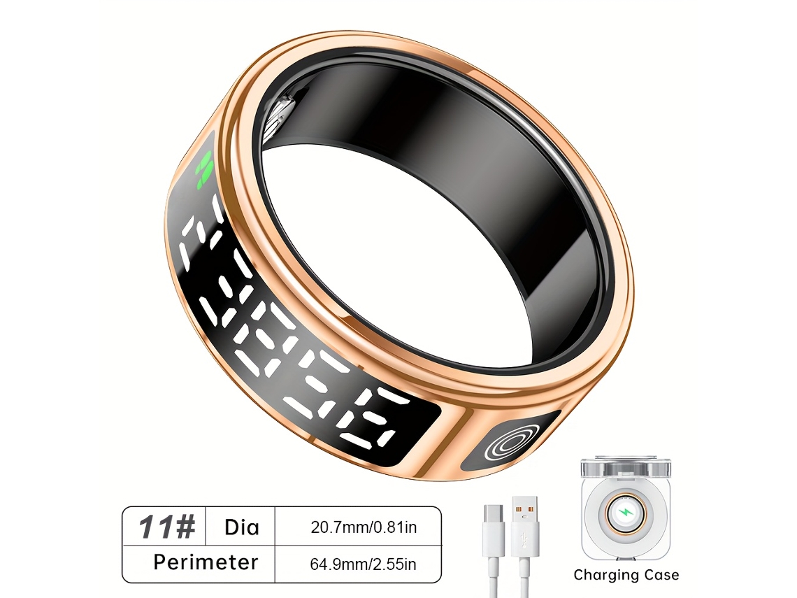 Anillo inteligente Gertiz con monitor de actividad física y sueño y estuche de carga, dorado 11