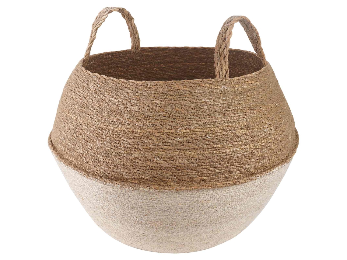 Maceta Vidaxl con asas, blanca, Ø 45 x 36 cm, 100 % hierba marina