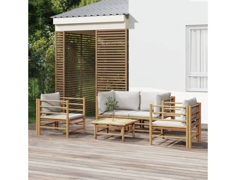 Conjunto 5 de muebles de jardín VIDAXL bambú y cojines gris claro