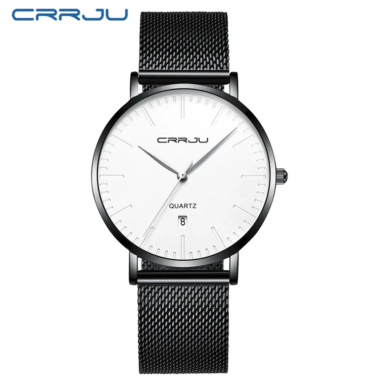 Reloj Ultrafino De Malla De Acero Inoxidable Para Hombre, Elegante Y Resistente Al Agua (blanco Y Negro)