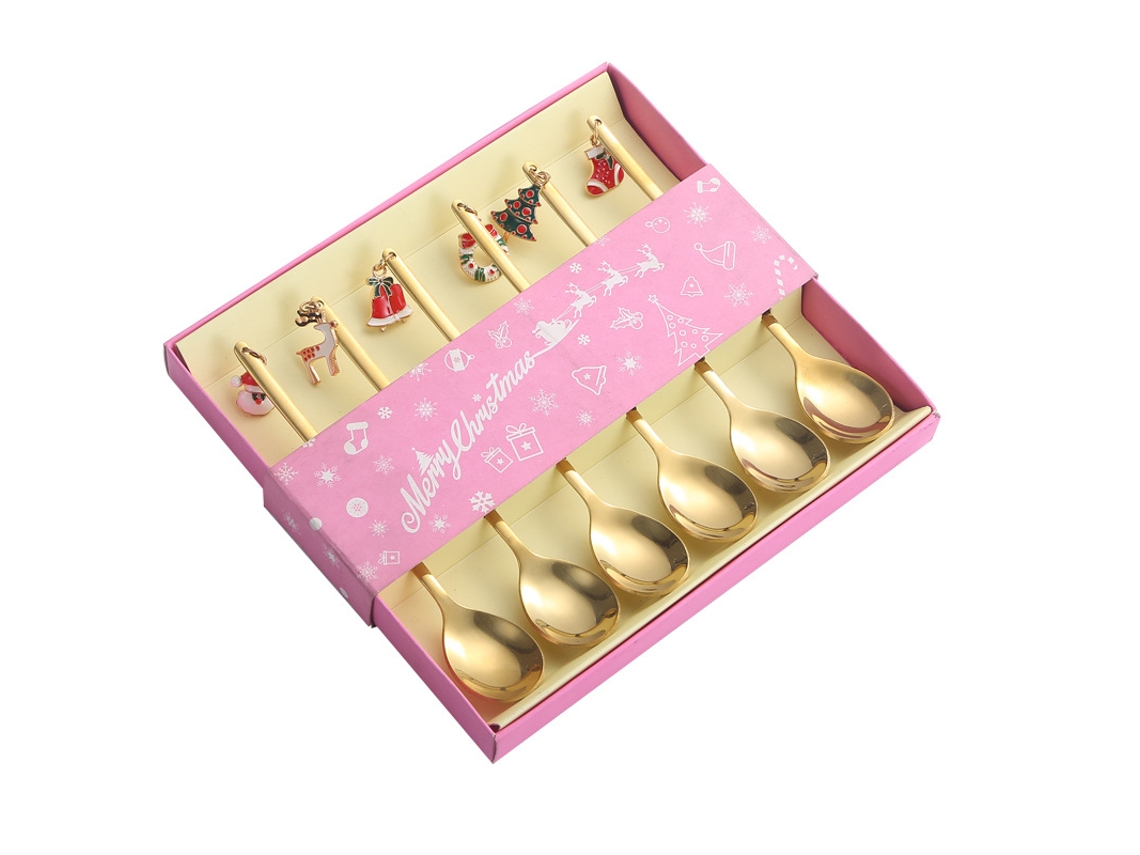 Juego de cubiertos de café navideños Siurn Gold con cuchara (6 piezas)
