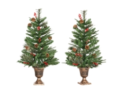 Juego de 2 árboles de Navidad artificiales de 90 cm con jarrón ignífugo que contiene 110 ramas, 70 bayas, 8 piñas y hojas de PVC verde.