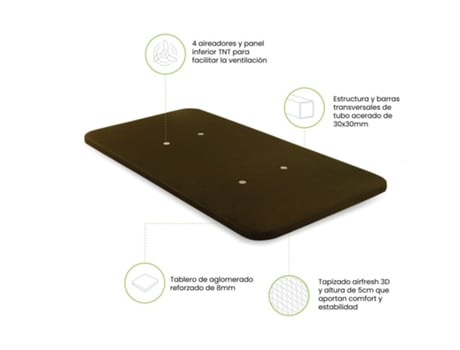 Cama Somier DUEHOME Madera Aglomerado Acero Marrón (105x190cm)