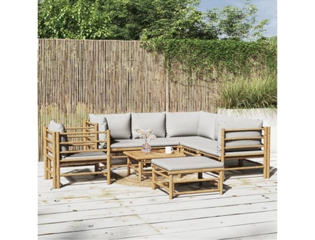 Conjunto 8 de muebles de jardín VIDAXL bambú y cojines gris claro