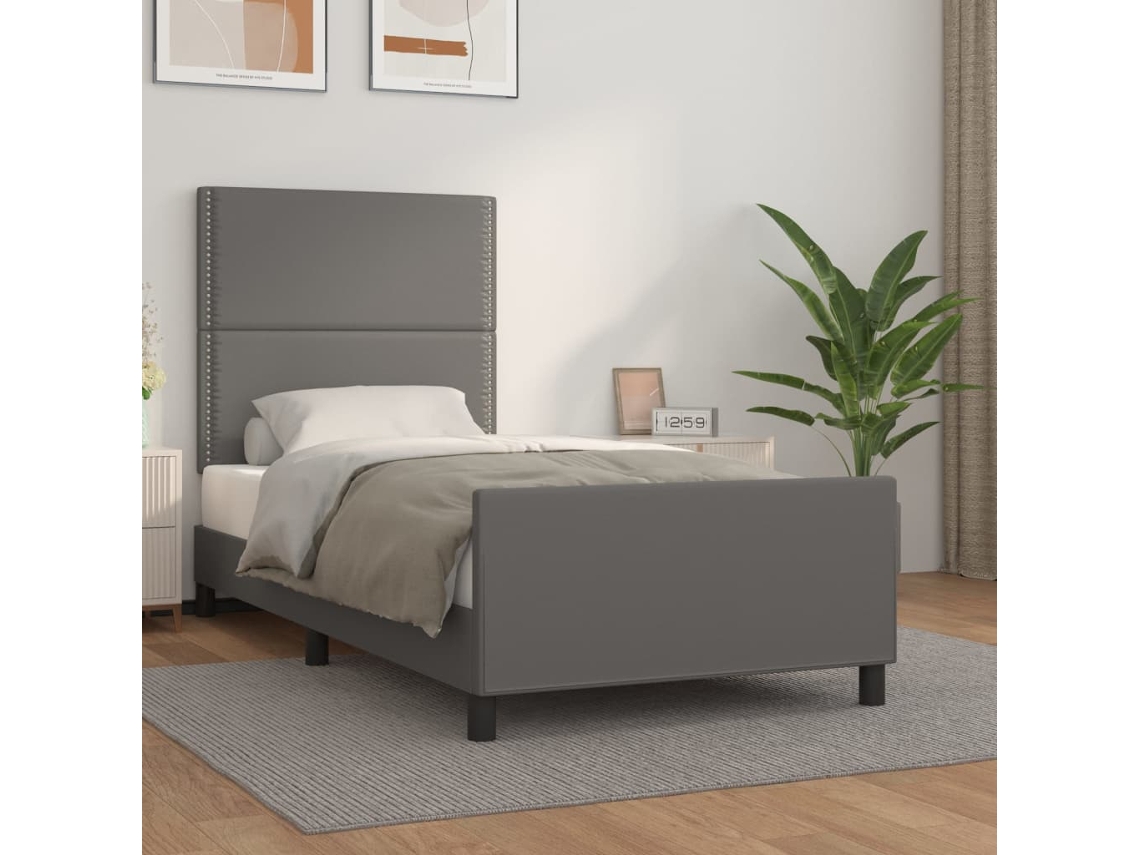 Estructura De Cama Sin Colchón Cuero Sintético Gris 100x200 Cm