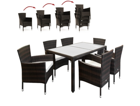 Conjunto de comedor de jardín de ratán de 6 plazas Bali Marrón