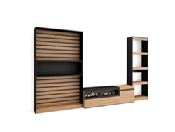 Muebles de Salón para TV 320x186x35cm Chimenea eléctrica Roble y negro