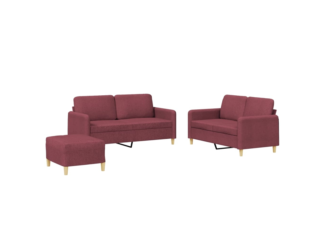 Conjunto 3 Juego de sofás con cojines VIDAXL tela rojo tinto (158 x 77 x 80 cm)