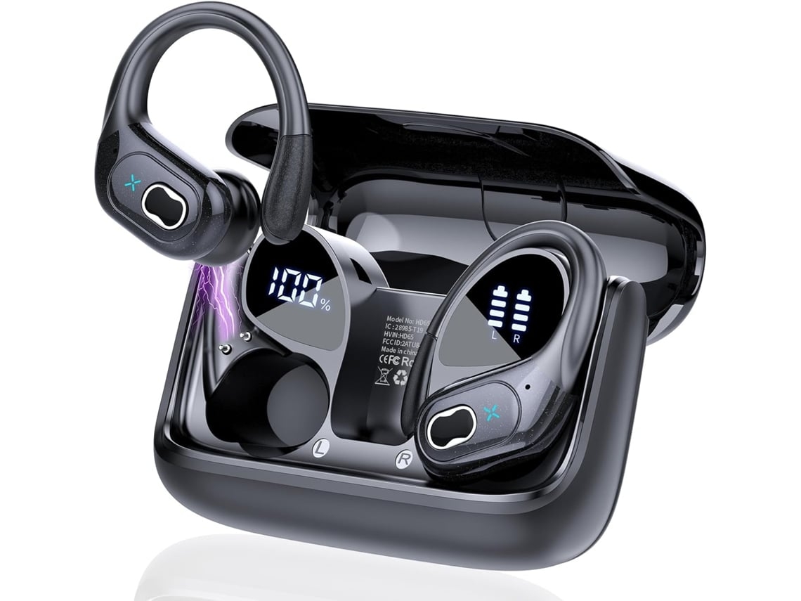 Auriculares inalámbricos Bluetooth 5,3 estéreo de graves profundos con gancho para la oreja micrófono con cancelación de ruido Enc Px7 resistente al agua YEMAESRE