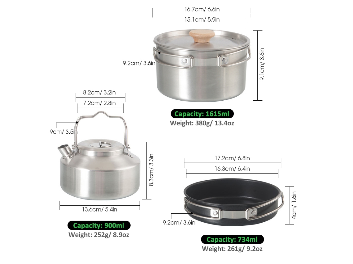 Juego De Utensilios De Cocina Plegables Para Acampar Con Hervidor De Agua Para Mochileros, Acero Inoxidable.