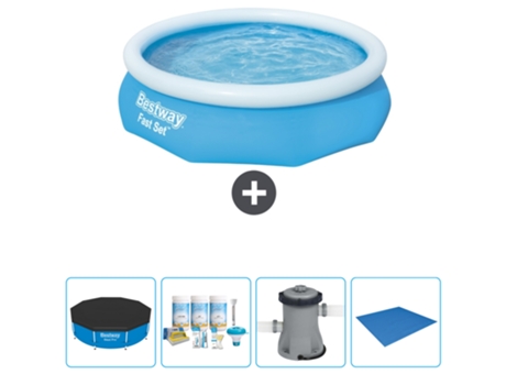 Piscina Hinchable Redonda Fast Set BESTWAY - 305 x 76 cm - Azul - Incluida Cubrir - Paquete de mantenimiento - Bomba - Suelo