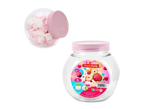 PLASTIC FORTE Bote para Golosinas Candy 2L con 2 Posiciones Ideal Despensa Rosa