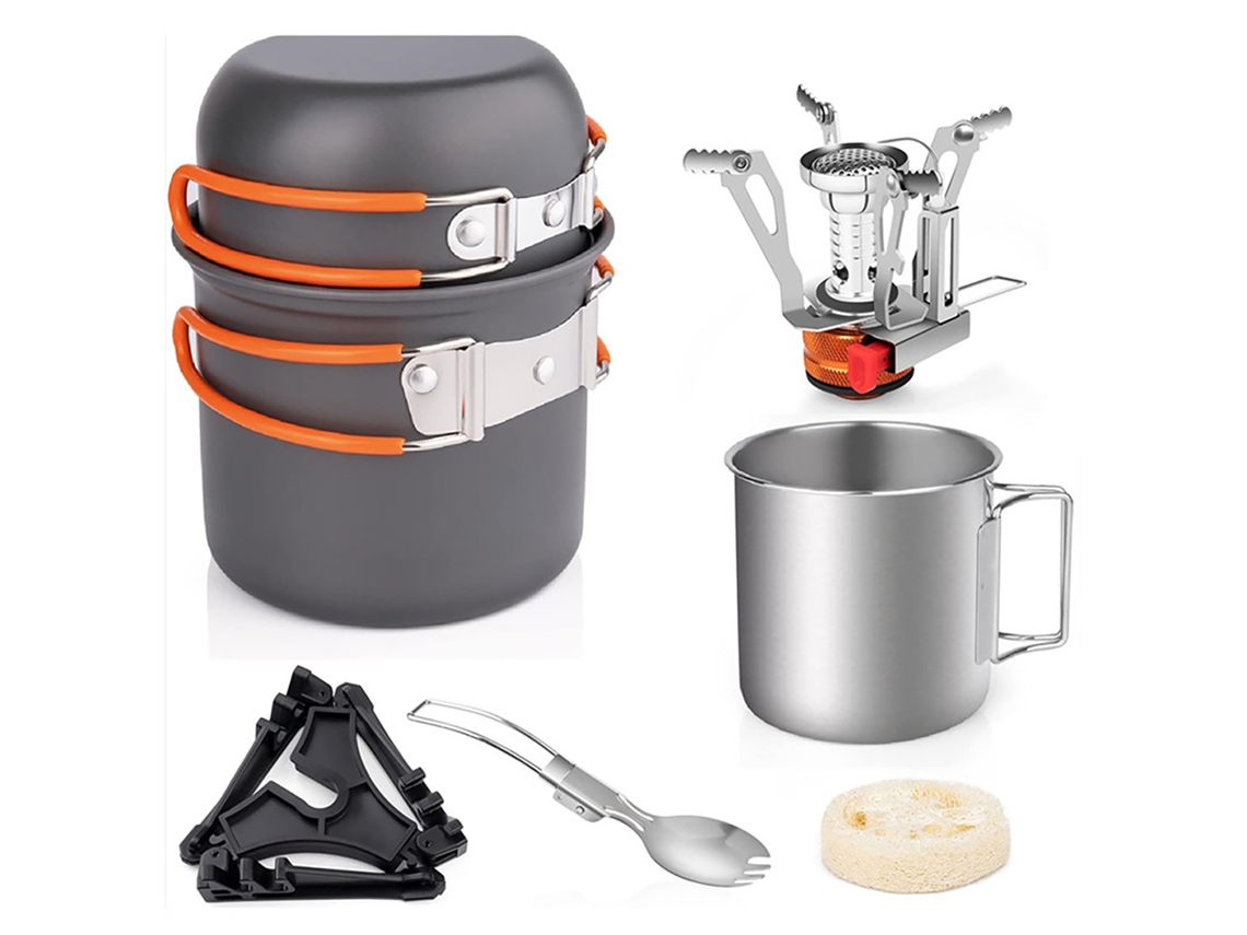 Juego De Utensilios De Cocina Para Acampar Con Hornillo Plegable Ligero Y Utensilios De Acero Inoxidable Para Acampar, Hacer Senderismo Y Picnics.