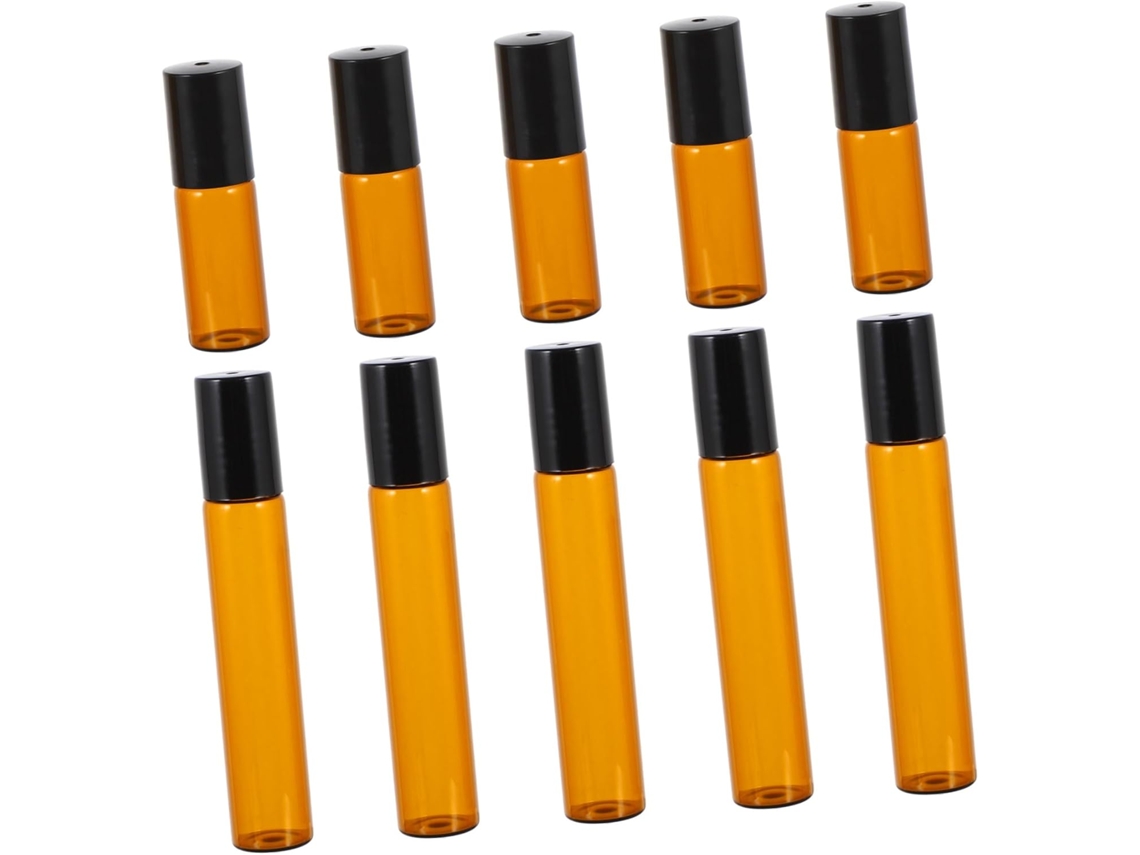 Juego De 10 Piezas De Botellas De Vidrio Tintado De Color Marrón Y Recipientes Herméticos Para Aceites Esenciales.