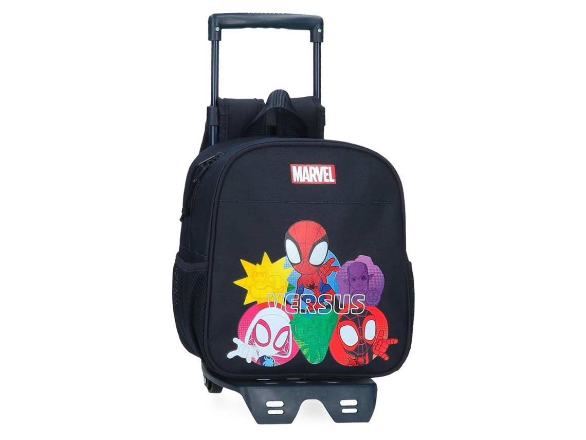 Mochila escolar de poliéster azul marino con ruedas de Marvel Versus Spidey