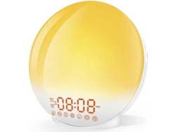 Luz de despertador, luz nocturna de 7 colores con simulación de amanecer y atardecer, alarmas duales con sonidos naturales (blanco)