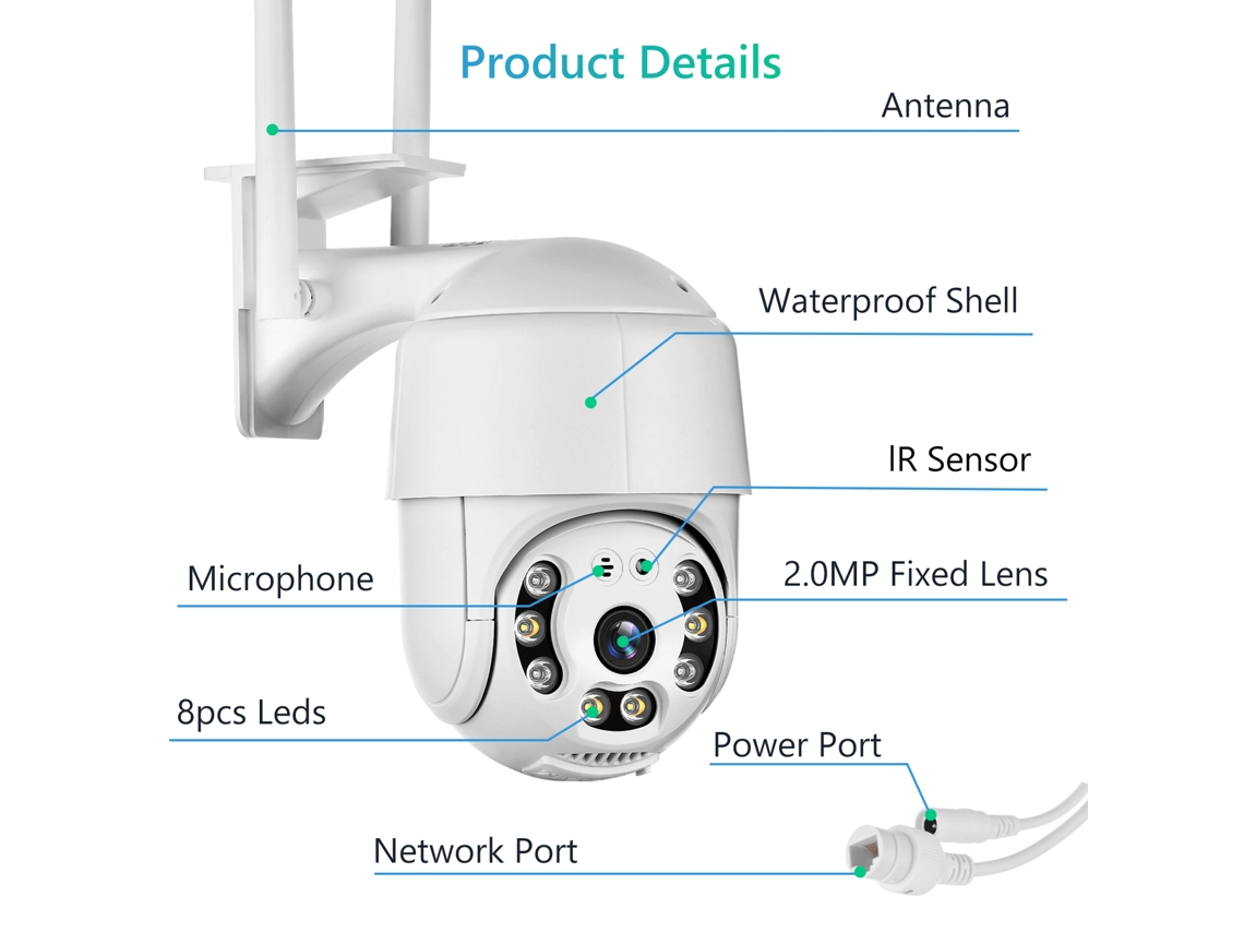 2026-cámara De Seguridad Inalámbrica Ptz 2mp Hd Exterior Resistente Al Agua Con Wifi Para Vigilancia