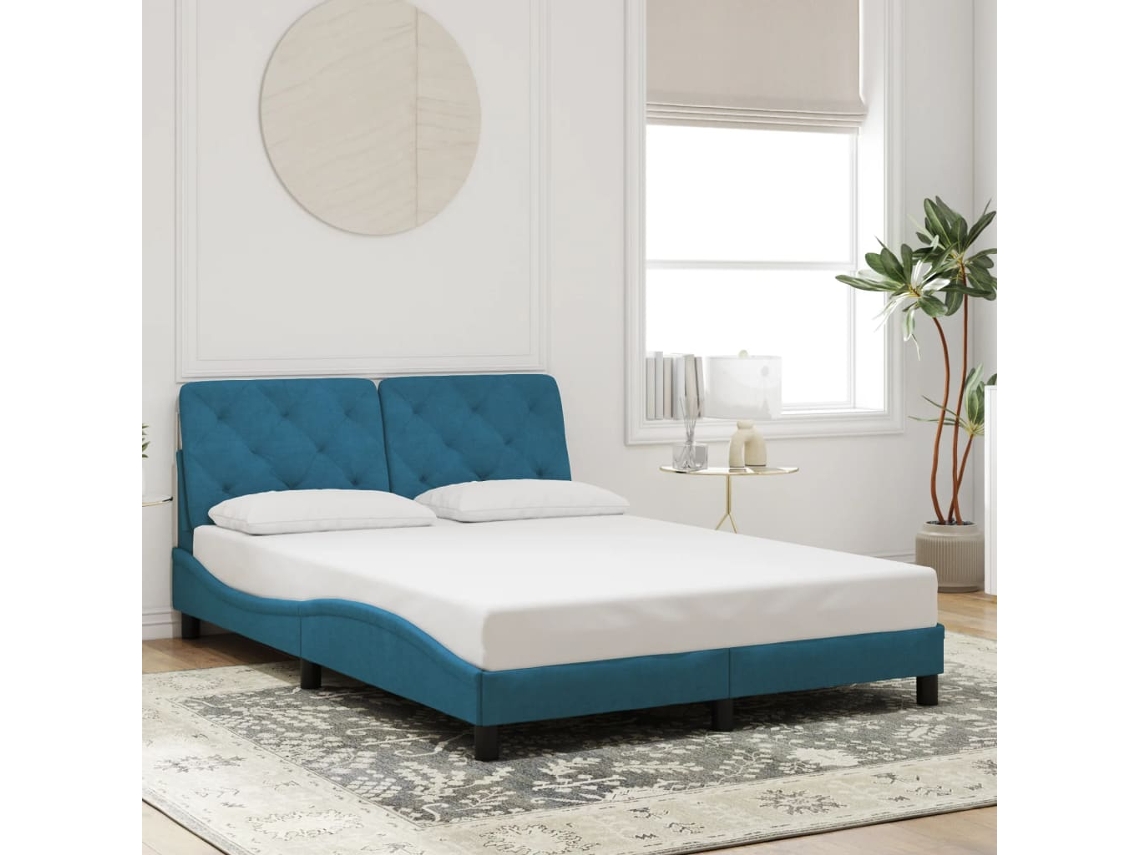 Estructura De Cama Con Cabecero Terciopelo Azul 120x200 Cm