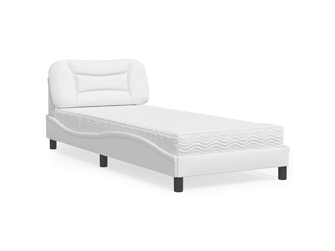 Cama Con Colchón Cuero Sintético Blanco 90x200 Cm