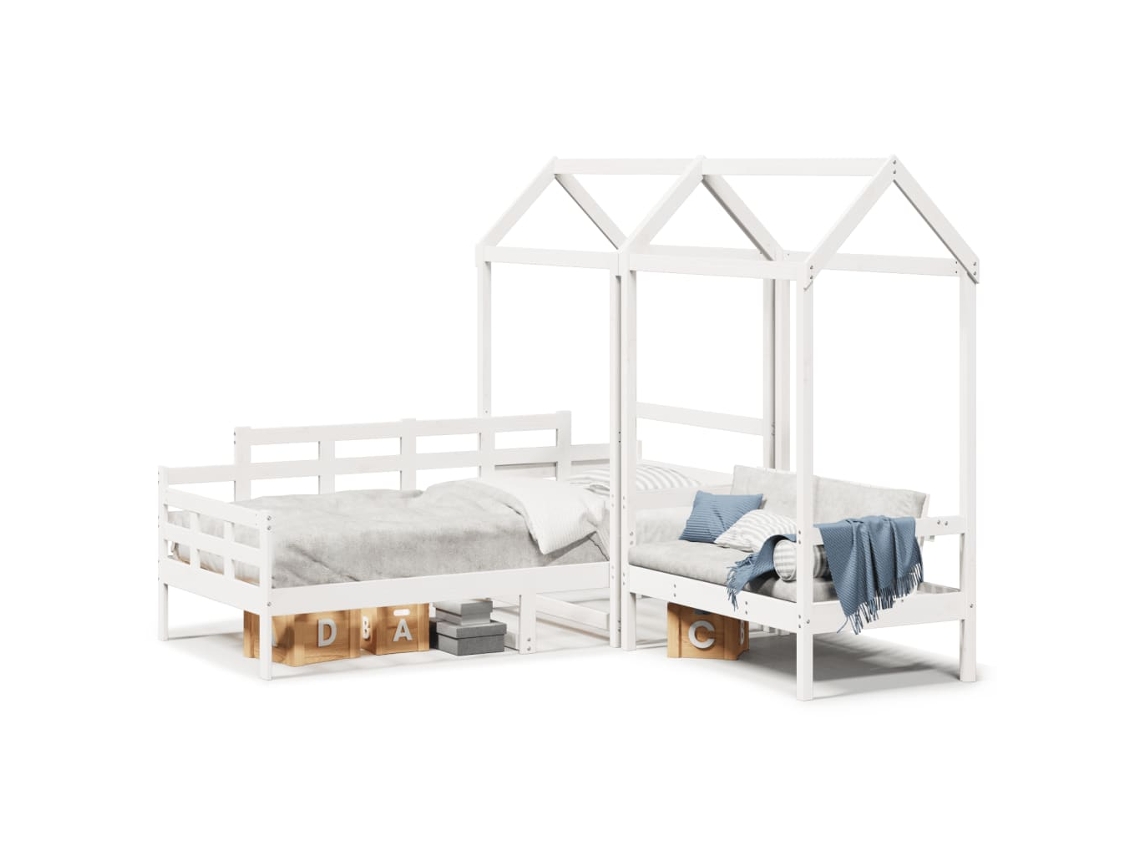 Conj. Sofá Cama Y Banco Con Techo 80x200cm Pino Macizo Blanco Dkd Home Decor
