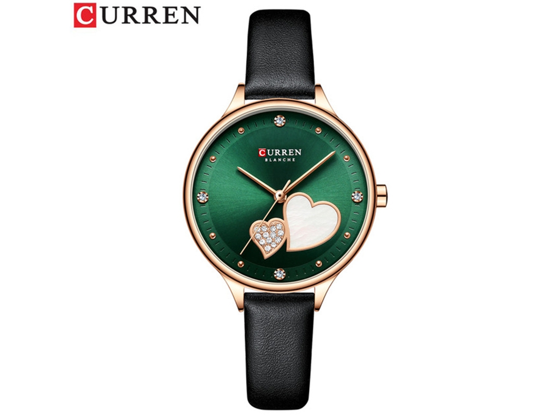 Reloj De Cuarzo Impermeable (negro) Con Correa De Cuero, Diamantes De Imitación En Forma De Corazón, Modelo Para Mujer.