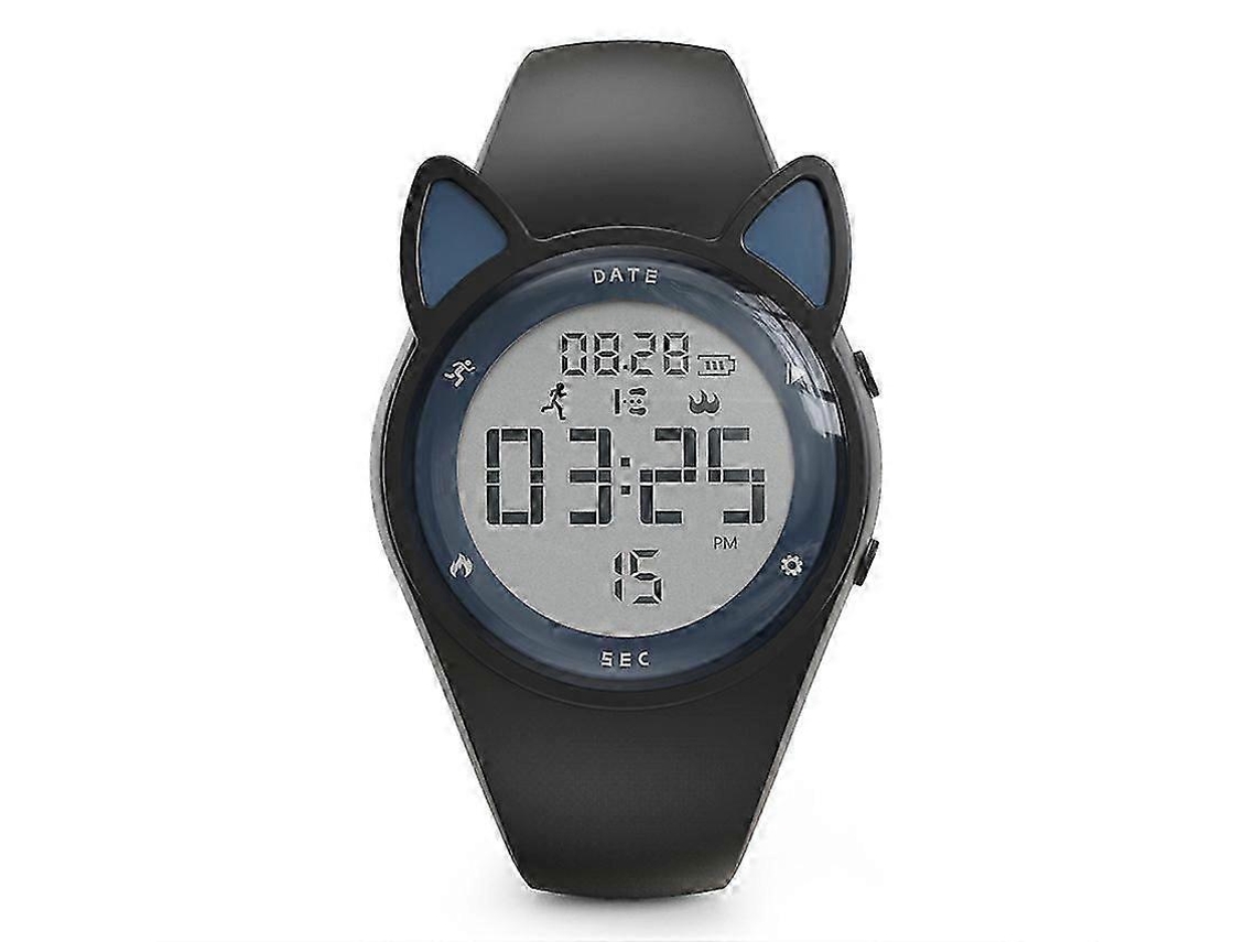 Reloj digital para niños, deportivo, resistente al agua, con podómetro, color negro