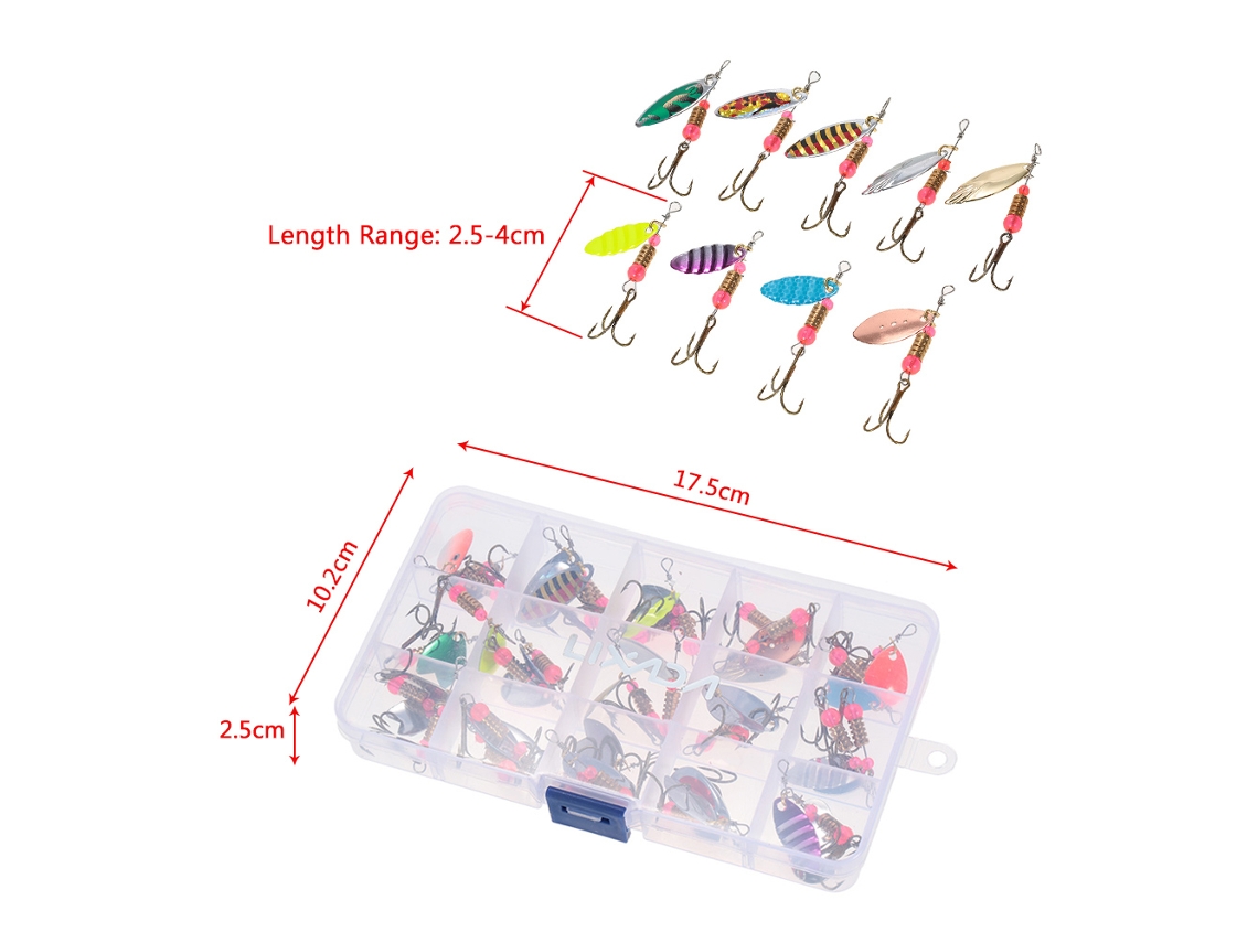 Lixada 30 piezas de señuelos de pesca metálicos con lentejuelas, conchas y anzuelos para salmón y lubina