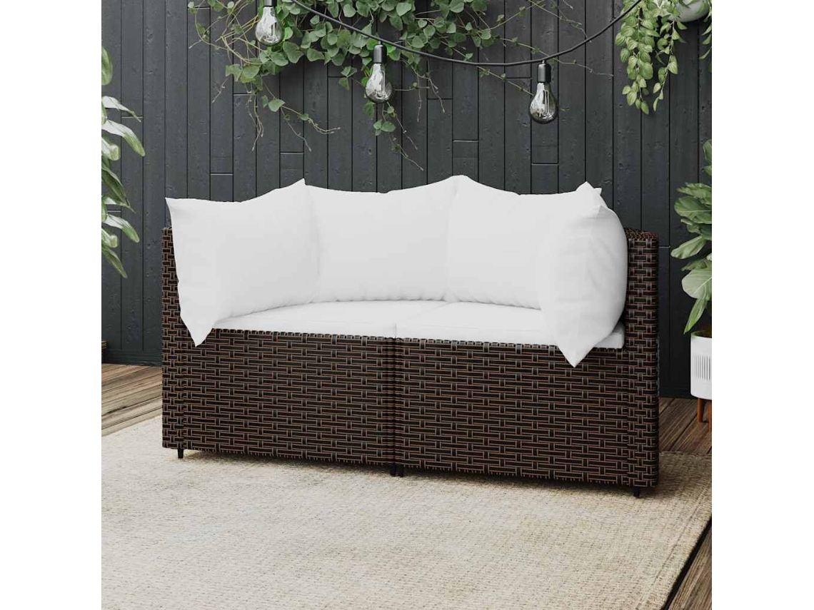 Sofás de esquina para jardín con 2 cojines de mimbre sintético marrón, Dkd Home Decor