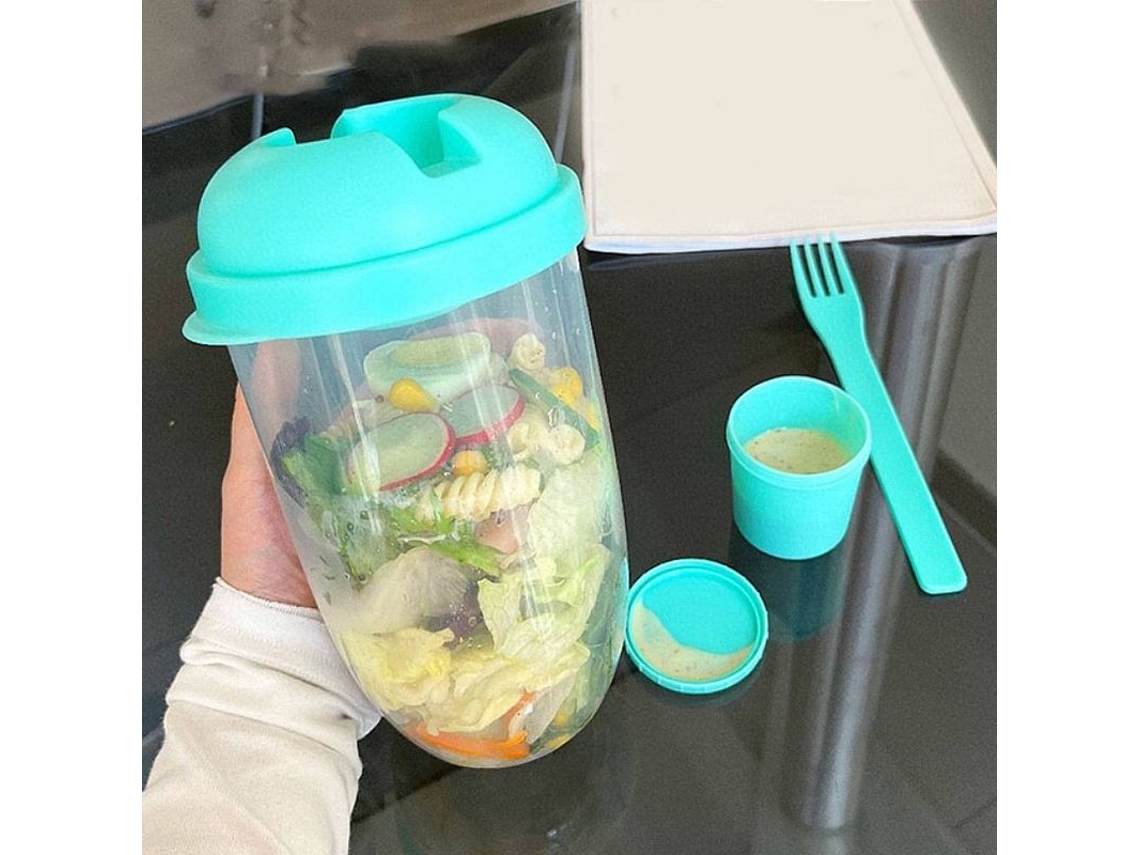 Vaso Para Ensalada Con Tenedor Y Tapa, 1000 Ml, Recipiente Transparente Para Ensalada De Frutas Y Verduras.