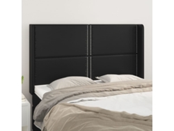 Cabecero Con Orejas De Cuero Sintético Negro 147x16x118/128 Cm