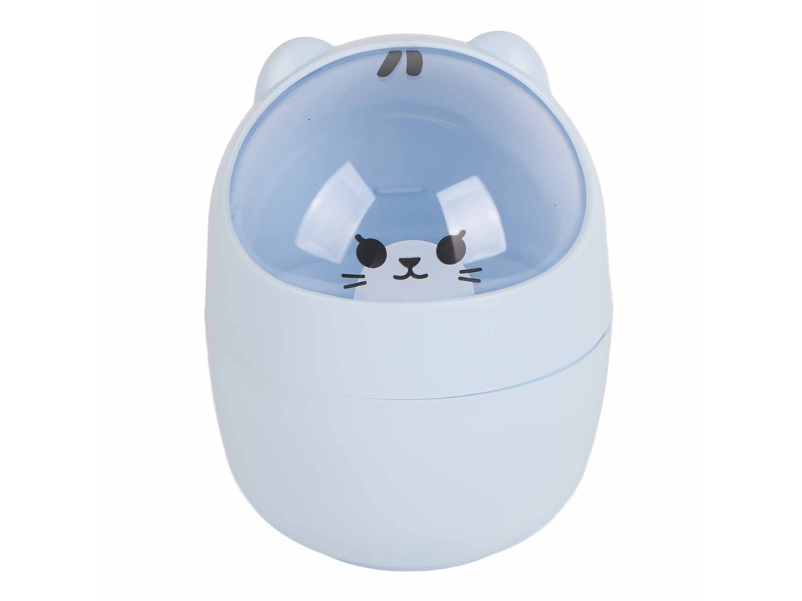 Mini papelera de mesa Jinwei Cute con tapa, amplia abertura, papelera de plástico desmontable, color azul.