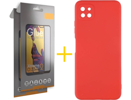 Carcasa y 2 Protectores de Pantalla de Vidrio Full Samsung A22 5G SKYHE Silicona Líquida Rojo
