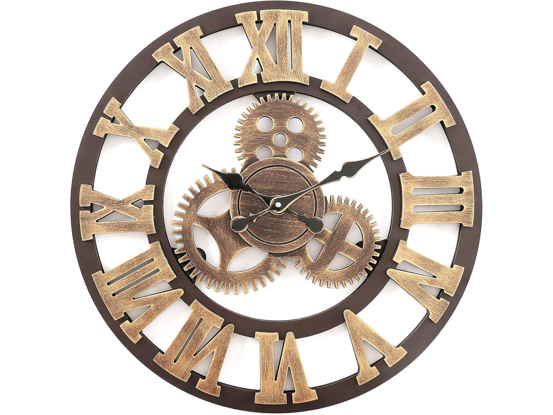 Reloj de pared rústico, diseño industrial sin ruido, ideal para decorar espacios como sala de estar y oficina.