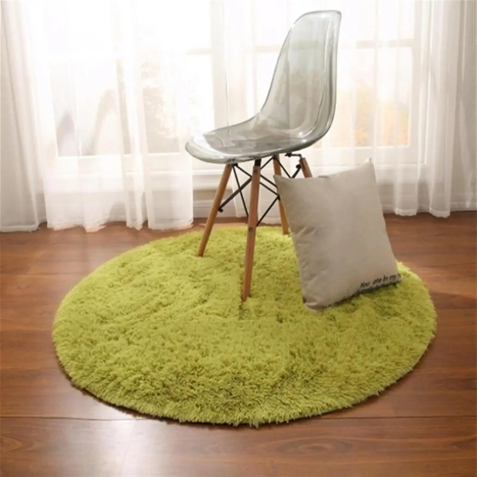 (verde 120x120cm) Alfombra Redonda De Felpa Suave Y Cómoda.