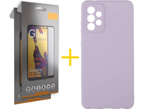 Funda y Protector 2x de Vidrio Full Samsung Galaxy A32 5G SKYHE Silicona Líquida Lila