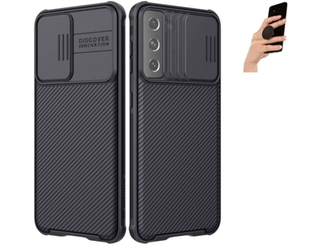 Funda y Popsocket para Samsung Galaxy S21 Plus PHONESHIELD Camshield Nillkin Negro