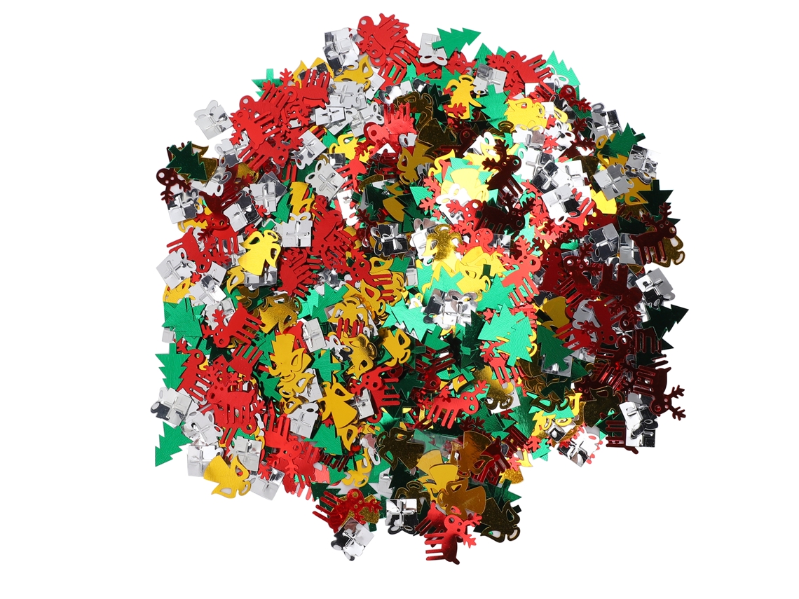 Confeti navideño de PVC de 100 g con formas de árboles, cañas y ángeles.