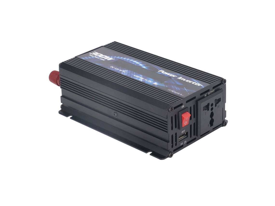 2026-inversor De Potencia Para Coche 300w Onda Senoidal Modificada 12v A 110v Puerto Usb 2.0a Pantalla Lcd Ventilador Negro