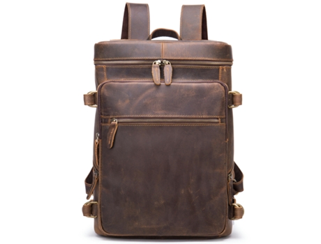 Mochila Vintage de Cuero Genuino para Hombres Mochila de Viaje para computadora portátil Bolsa de Trabajo Mochila Informal-Café (Horizontal)