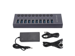 Concentrador Usb 3.0 De 10 Puertos Con Interruptores Individuales Y Adaptador De 60w Plug Uk